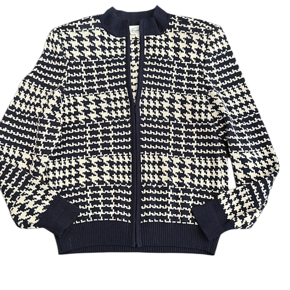 Patchington Women's Navy and White Houndstooth vintage Jacket - size XS